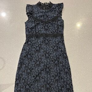 Zara Lace Black and Blue Midi Dress Floral